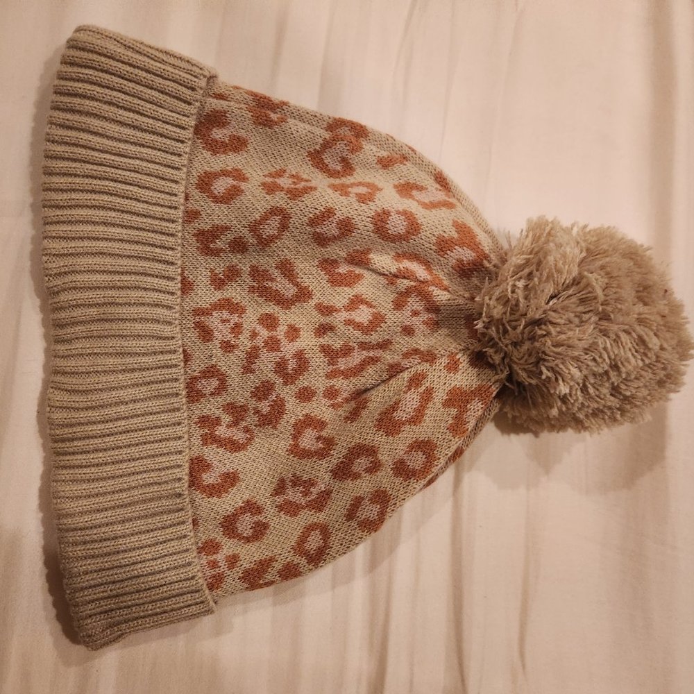 Women's Tan Leopard Cheetah Print Beanie - Picture 4 of 4